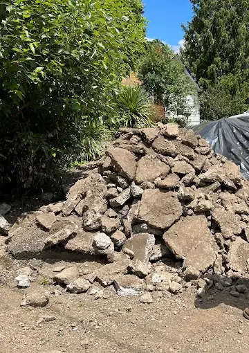 Broken concrete prepared for removal from a Salem property